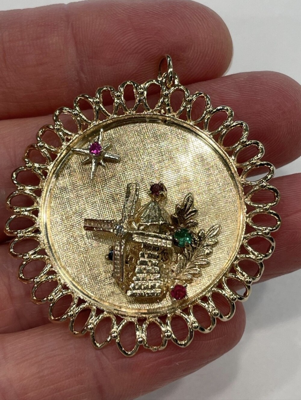VTG SOLID 14K GOLD GENUINE GEMSTONES PENDANT CHARM